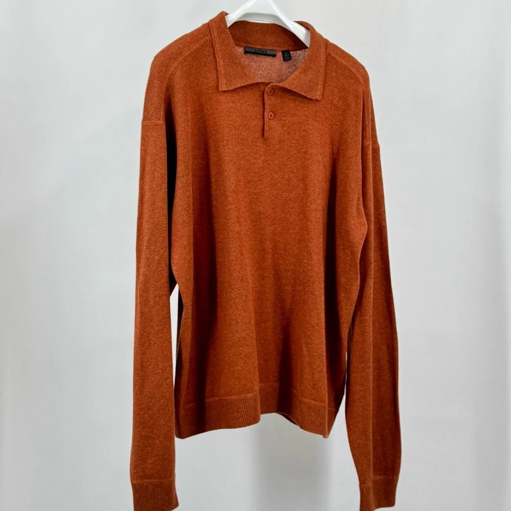 Cullen Rusty Orange Silk Cashmere Blend Knit Polo Sweater Size XL